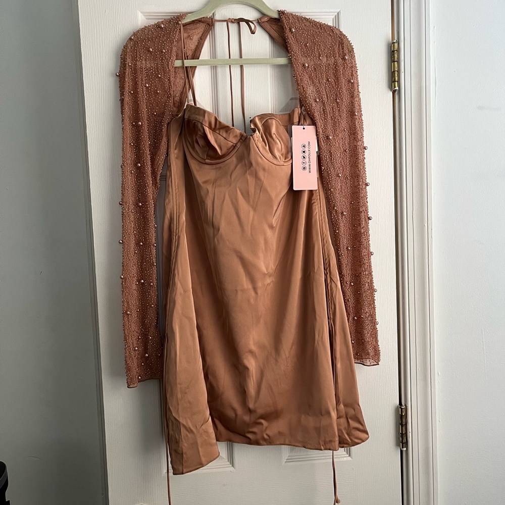 Long sleeve embellished A line mini dress NWT